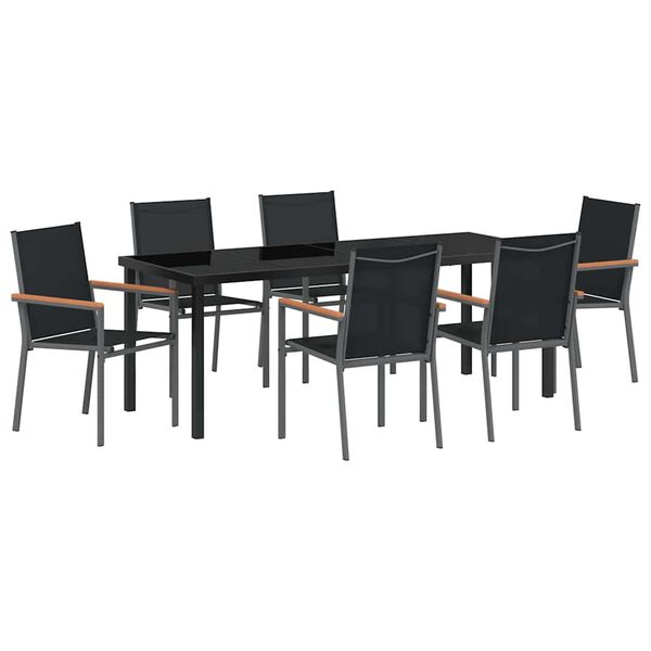 vidaXL Garden Dining Set 7 pcs Black Powder-coated Steel