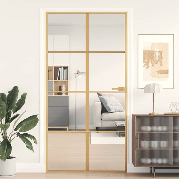 vidaXL Interior Door Slim Golden 102.5x201.5 cm Tempered Glass and Aluminium
