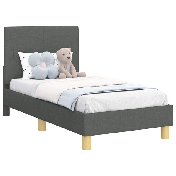 vidaXL Toddler Bed Frame with Headboard Dark Grey 70 x 140 cm Fabric
