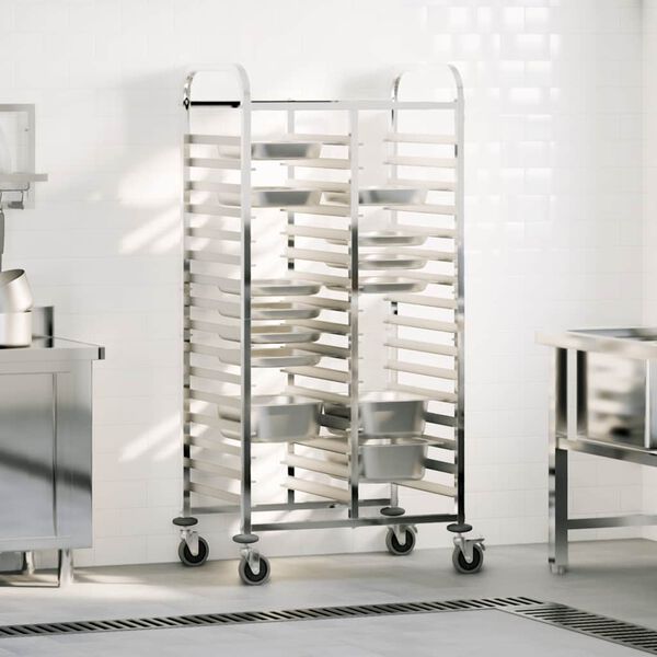 vidaXL Tray Trolley with 32 GN Containers 75x55x162.5 cm Stainless Steel