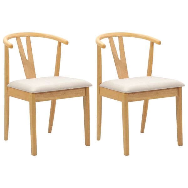 vidaXL Dining Chair 2 pcs Natural and Light Solid Rubber Wood