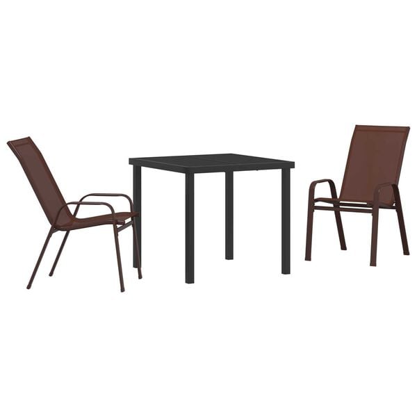 vidaXL Garden Dining Set 3 pcs Brown and Black Powder-coated Steel