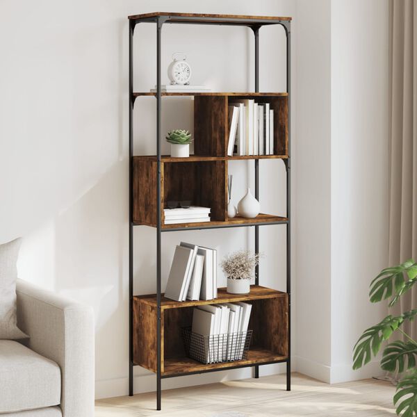 vidaXL Bookcase 5-Tier Smoked Oak 76x33x188.5 cm Engineered Wood