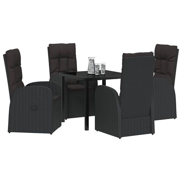 vidaXL Garden Dining Set with Cushion 5 pcs Black Poly rattan