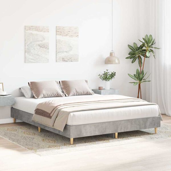 vidaXL Bed Frame No Mattress Concrete Grey 150x200 cm King Size Engineered Wood