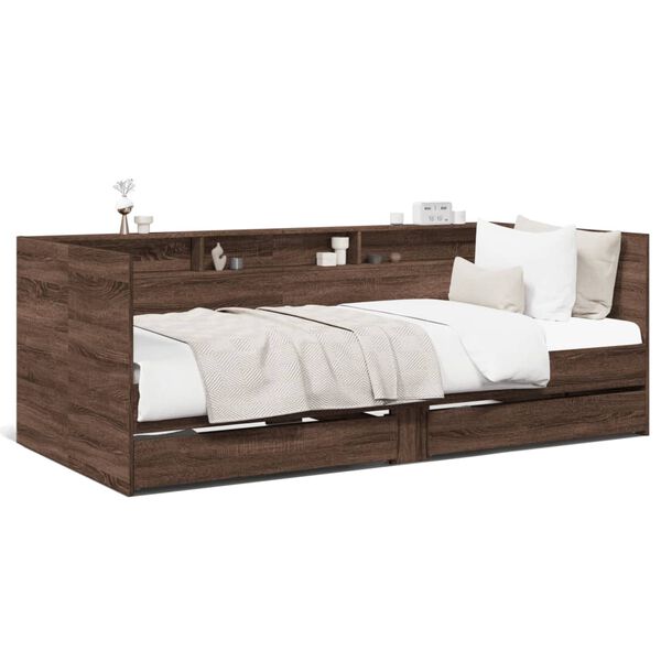 vidaXL Daybed with Drawers without Mattress Brown Oak 90x190 cm Single