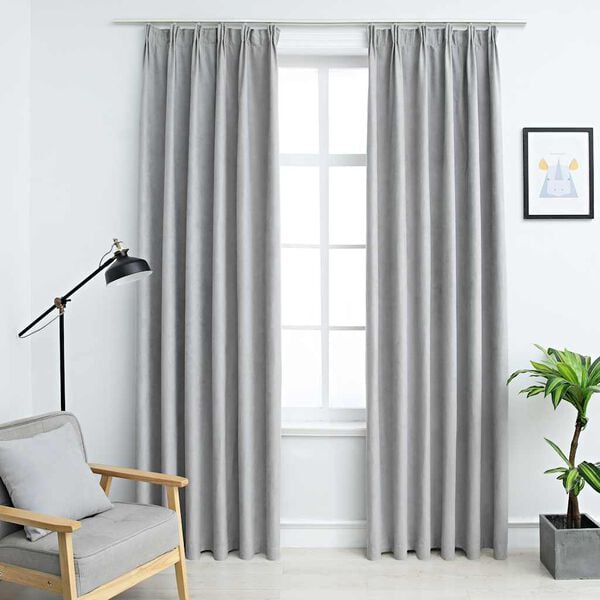 vidaXL Blackout Curtains with Hooks 2 pcs Grey 140x175 cm