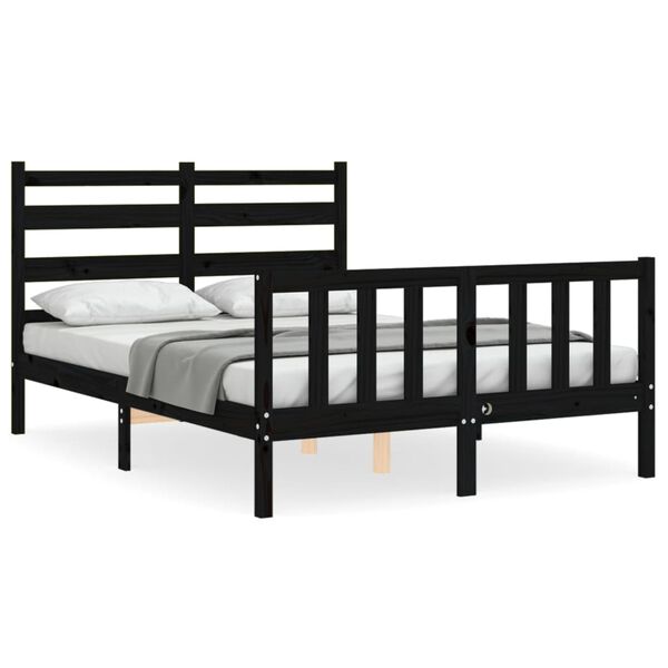 vidaXL Bed Frame without Mattress Black Double Solid Wood Pine