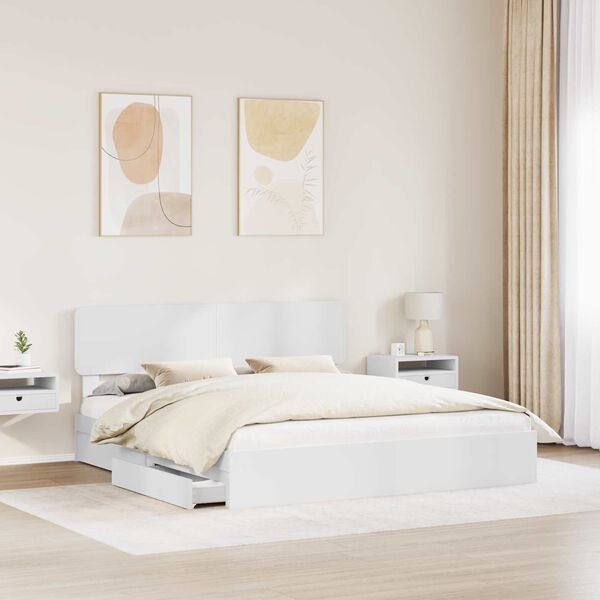 vidaXL Storage Bed with Headboard White 200 x 200 cm Engineered Wood