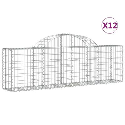 vidaXL Arched Gabion Baskets 12 pcs 200x30x60/80 cm Galvanised Iron