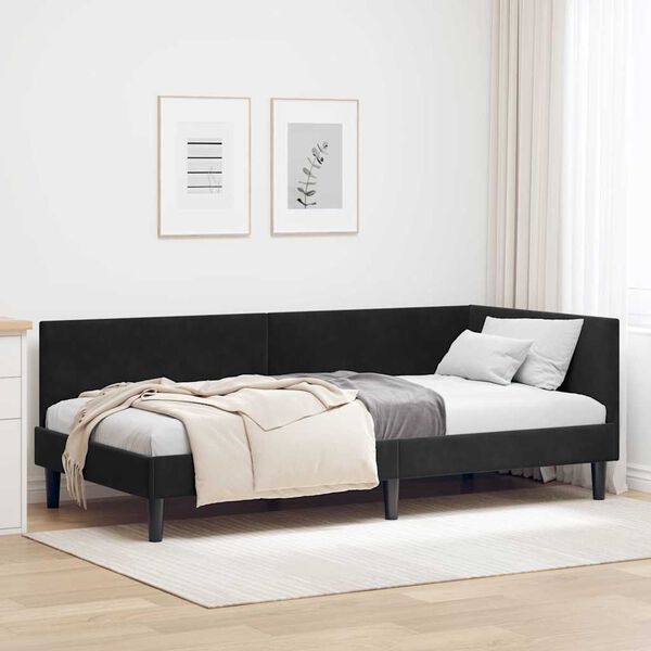 vidaXL Corner Bed Frame with Headboard Black 100 cm x 200 cm Velvet