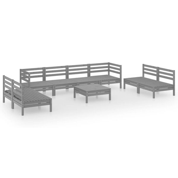 vidaXL 9 Piece Garden Lounge Set Grey Solid Pinewood