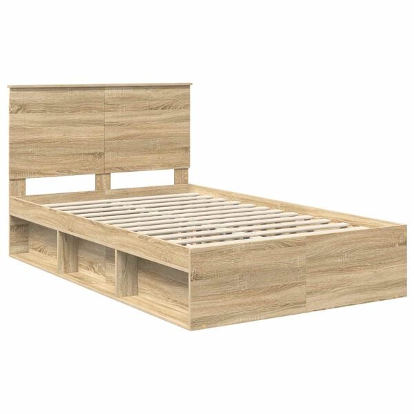 vidaXL Bed Frame with Headboard Sonoma 120 x 190 cm Solid Pine Wood