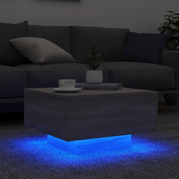 vidaXL Coffee Table with LED Lights Grey Sonoma 55x55x31 cm