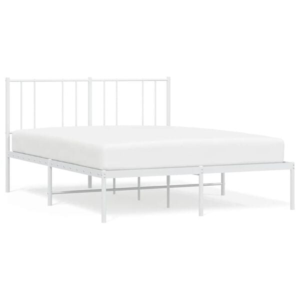 vidaXL Metal Bed Frame without Mattress with Headboard White 140x200cm