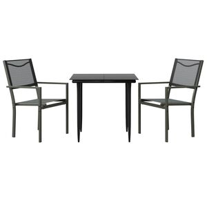 vidaXL 3 Piece Garden Dining Set Black Steel and Textilene