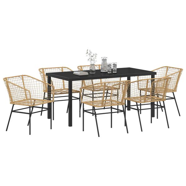 vidaXL Garden Dining Set 7 pcs Brown Poly Rattan