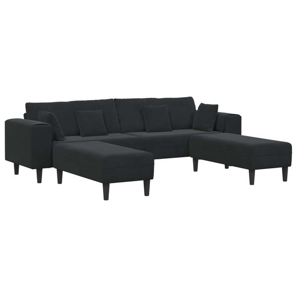 vidaXL Velvet Sofa with Cushion 3 pcs Black 208 cm Velvet
