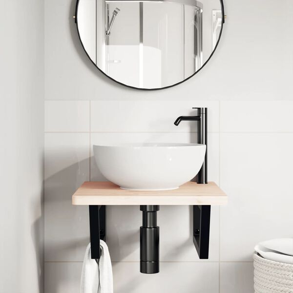 vidaXL Shelf Brackets for Washbasin 2 pcs Black Trapezium Steel