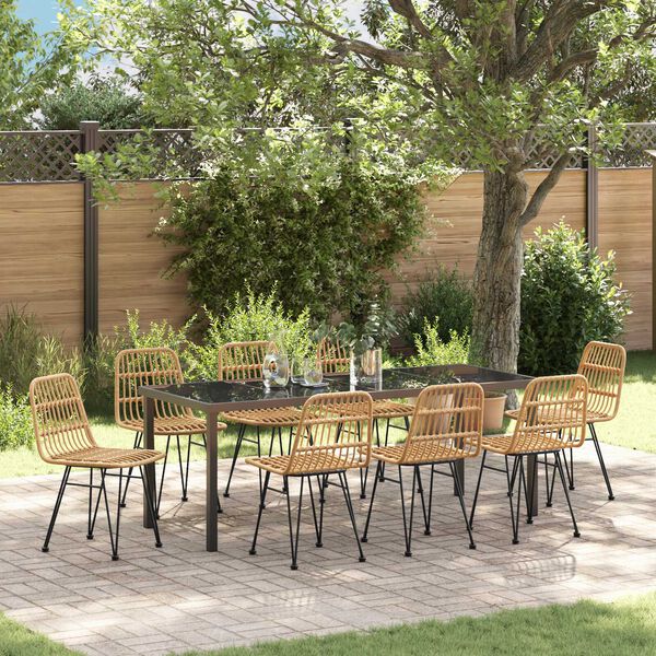 vidaXL Garden Dining Set 9 pcs Brown Powder-Coated Steel