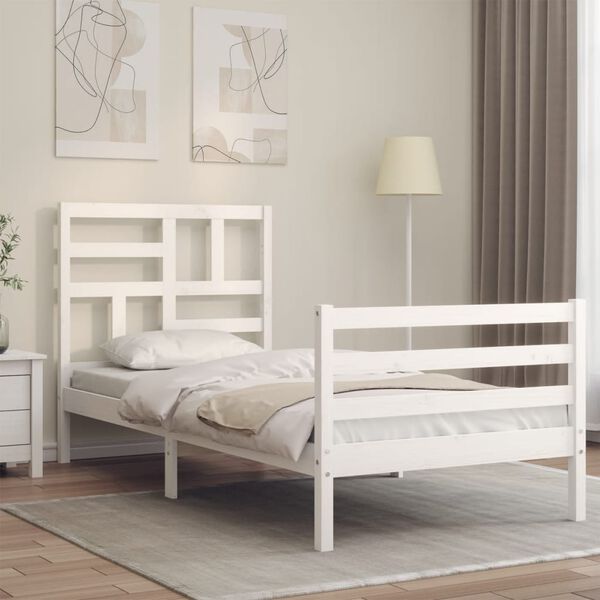 vidaXL Bed Frame without Mattress White Small Single Solid Wood