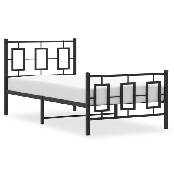 vidaXL Metal Bed Frame without Mattress with Footboard Black 90x200cm
