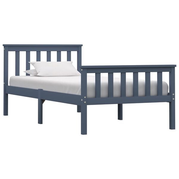 vidaXL Bed Frame without Mattress Grey Solid Pinewood 100x200 cm