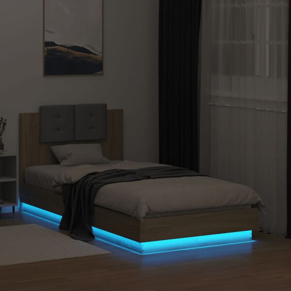vidaXL Bed Frame with LED without Mattress Sonoma Oak 75x190 cm Small Single