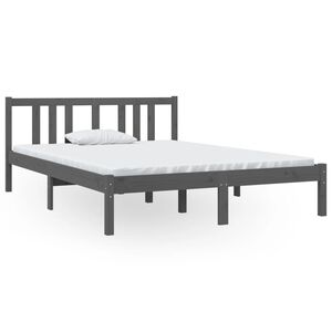 vidaXL Bed Frame without Mattress Grey Solid Wood 135x190 cm Double Double