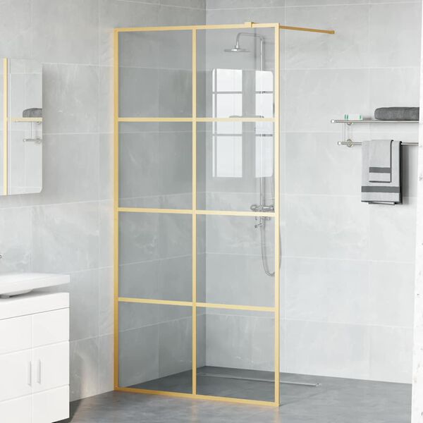 vidaXL Walk-in Shower Wall Gold 100 x 195 cm Tempered Glass