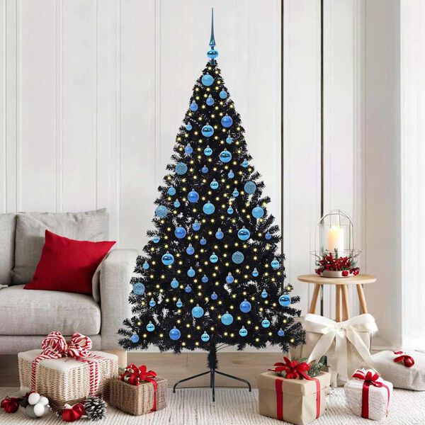vidaXL Artificial Pre-lit Christmas Tree Black 180 cm PVC