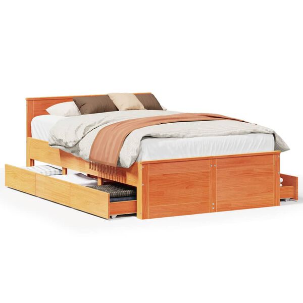 vidaXL Bed Frame without Mattress with Headboard Wax Brown 120x200 cm Solid Wood Pine