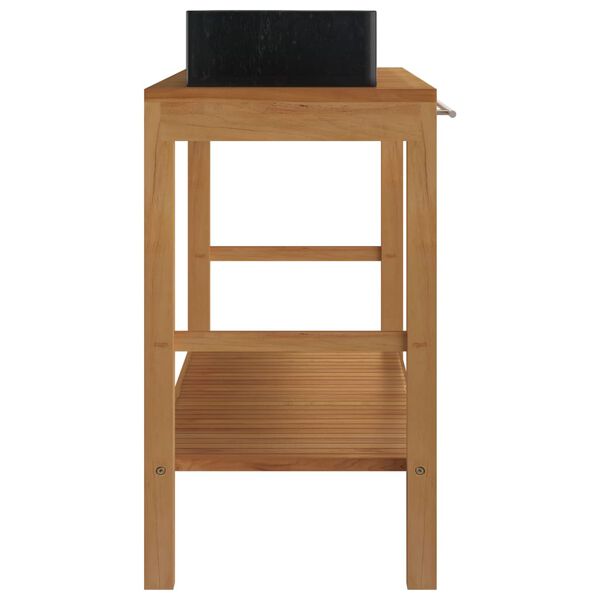 vidaXL Bathroom Vanity Cabinet Solid Teak with Sinks Marble Black