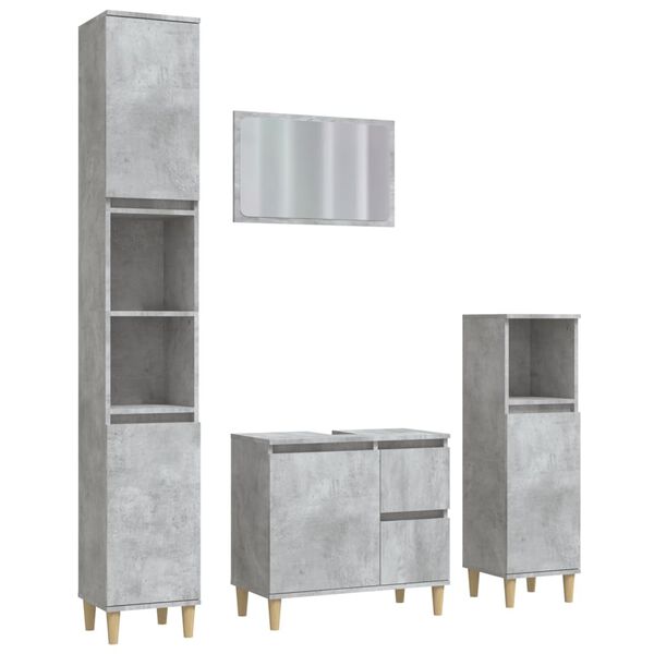 vidaXL 4 Piece Bathroom Furniture Set Concrete Grey Engineered Wood