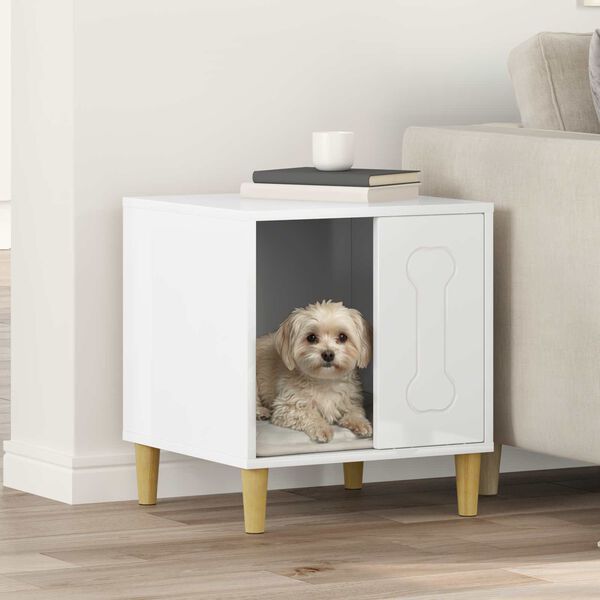 vidaXL Dog House Gloss White 44 x 42 x 49 cm Engineered Wood