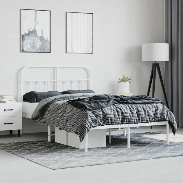 vidaXL Metal Bed Frame without Mattress with Headboard White 120x200cm