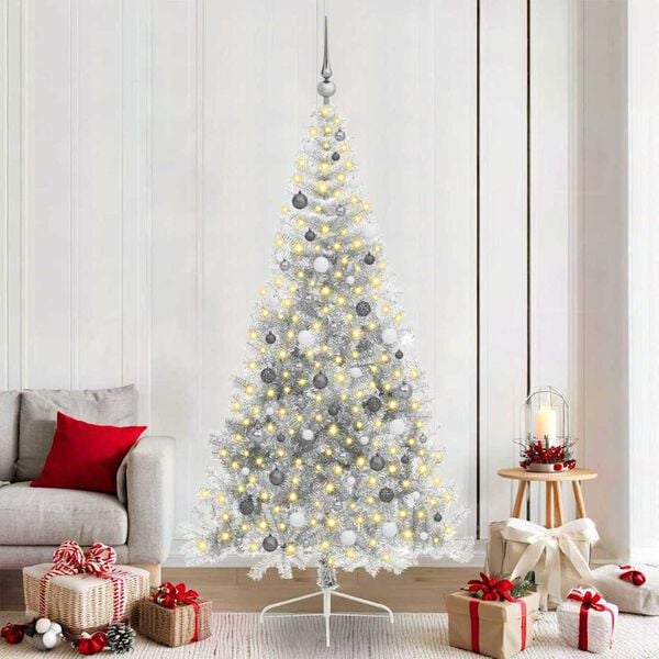 vidaXL Artificial Pre-lit Christmas Tree Silver 210 cm PET