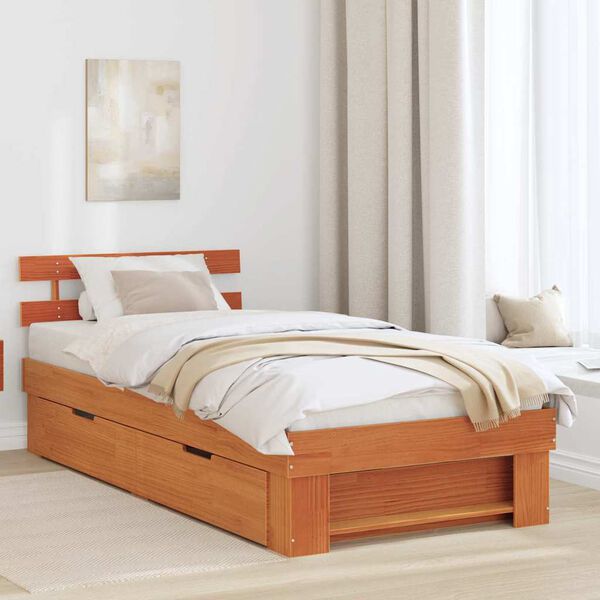 vidaXL Bed Frame with Headboard Wax Brown 80 x 200 cm Solid Pine Wood