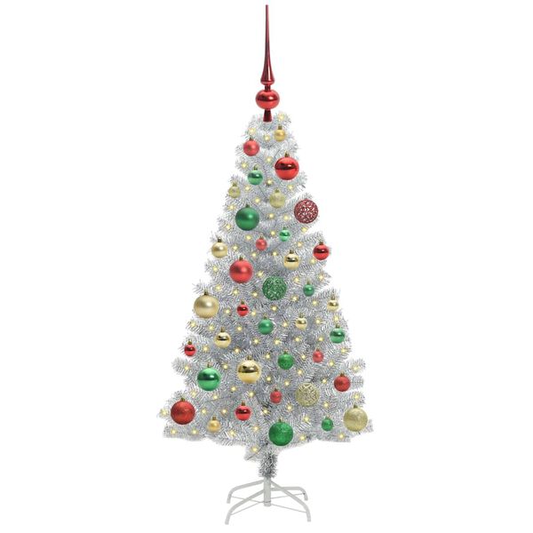 vidaXL Christmas Tree with 150 LEDs with Stand Silver 120 cm PET