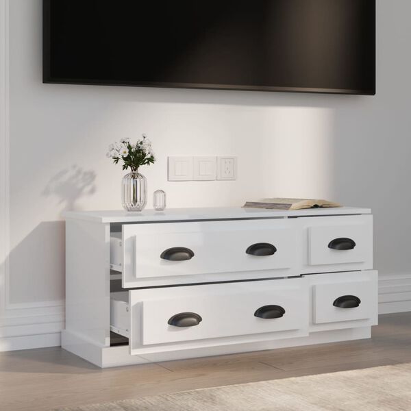 vidaXL TV Cabinet High Gloss White 100x35.5x45 cm Engineered Wood