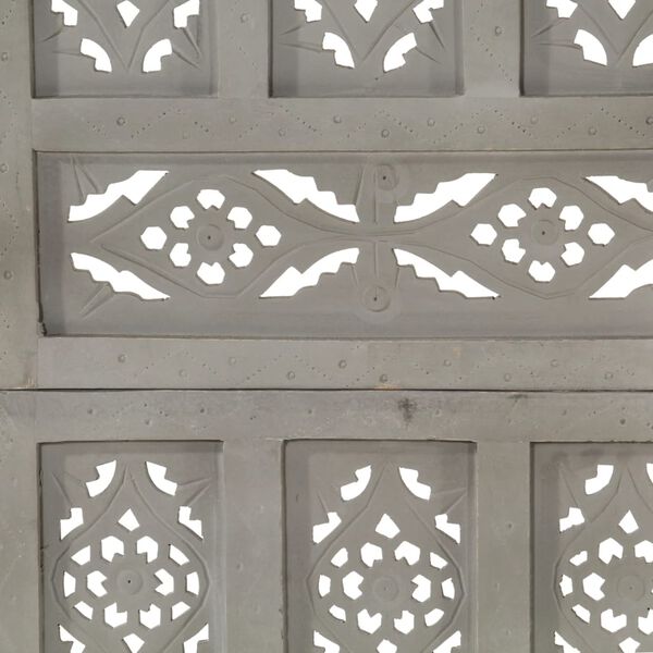 vidaXL Hand carved 4-Panel Room Divider Grey 160x165 cm Solid Mango Wood