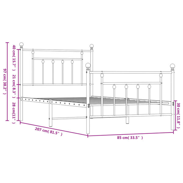 vidaXL Metal Bed Frame without Mattress with Footboard White 80x200cm