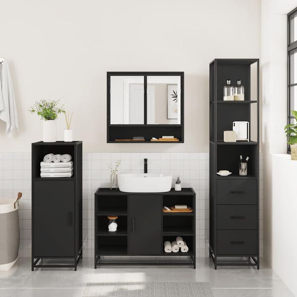 vidaXL 3&nbsp;Piece Bathroom Furniture Set&nbsp;Black Engineered Wood