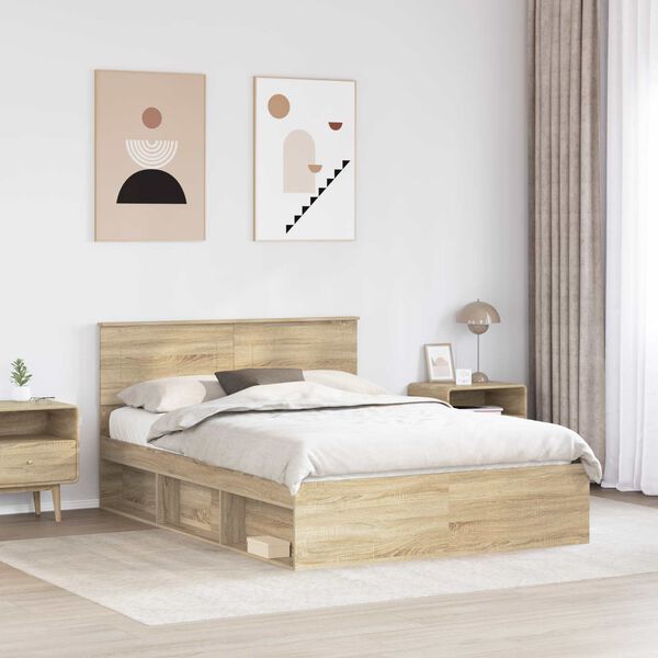 vidaXL Bed Frame with Headboard Sonoma 140 x 200 cm Engineered wood
