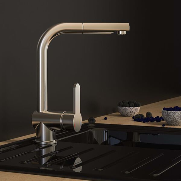 SCH&Uuml;TTE Sink Mixer with Pull-out Spray LONDON Low Pressure Stainless Steel Look