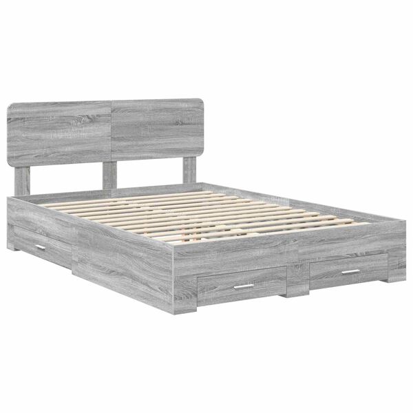 vidaXL Bed Frame with Drawer Grey Sonoma 160 x 200 cm Engineered Wood