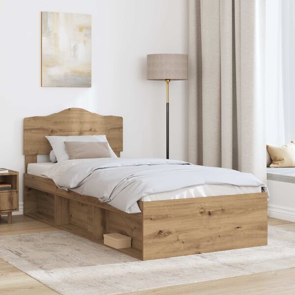 vidaXL Bed Frame Artisian Oak 100 x 200 cm Solid Pine Wood