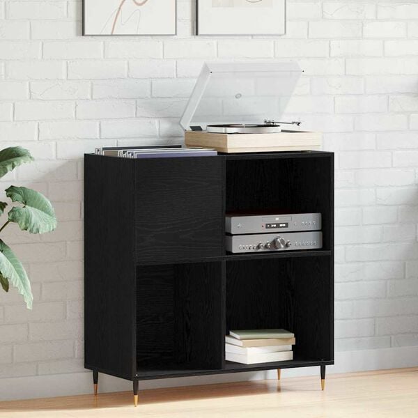vidaXL Record Cabinet Black Oak 85 x 38 x 89 cm Engineered Wood
