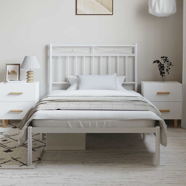vidaXL Metal Bed Frame without Mattress with Headboard White 100x200cm