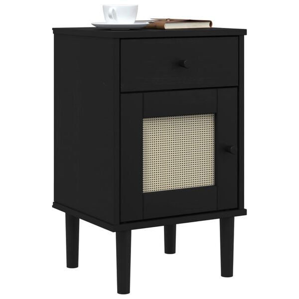 vidaXL Bedside Cabinet SENJA Rattan Look Black 40x35x65 cm Solid Wood Pine